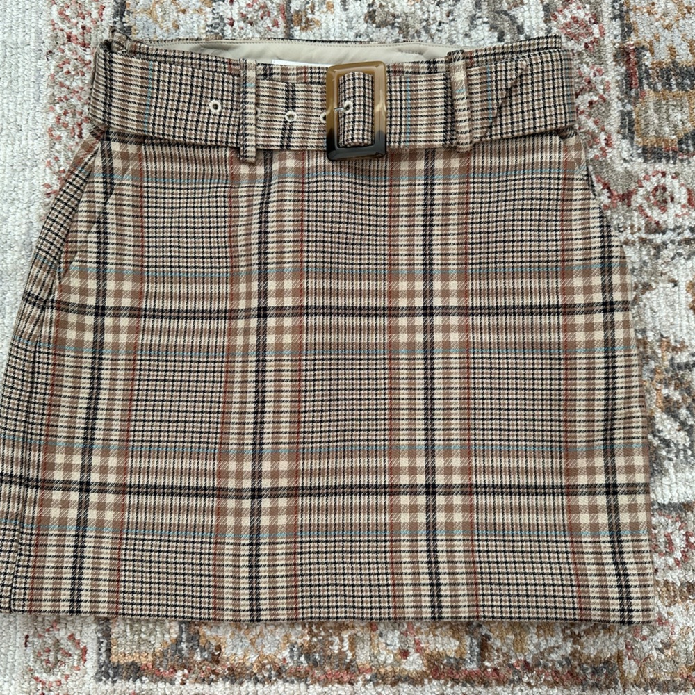 Babaton Plaid Skirt size 2 with belt and pockets